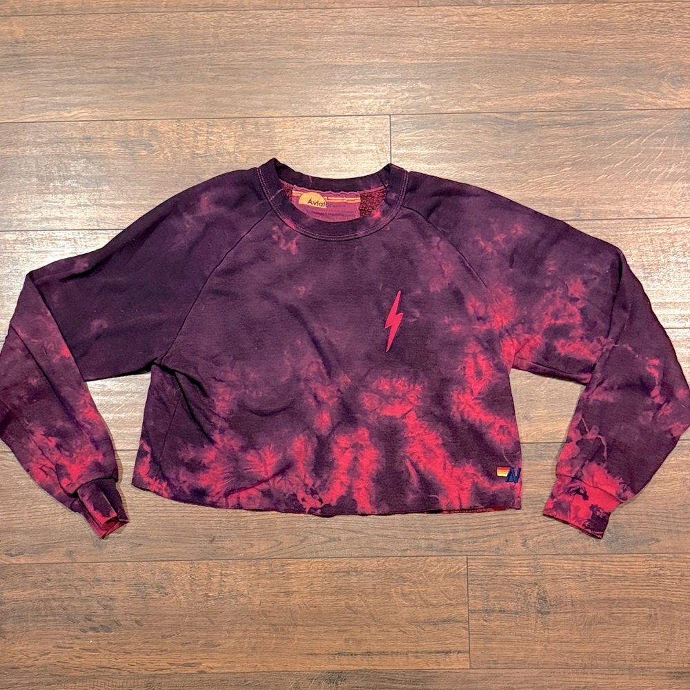 Aviator Nation Tie-Dye Cropped Bolt Sweatshirt